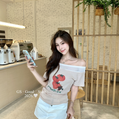 GS.GOOD START-必入巨好卖韩系网纱拼接纯欲感休闲露肩小衫N5296W