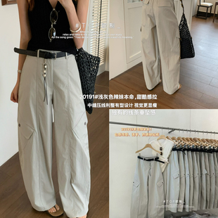 TOP20191夏款工装风阔腿裤女新款防晒休闲宽松显瘦松紧腰工装长裤