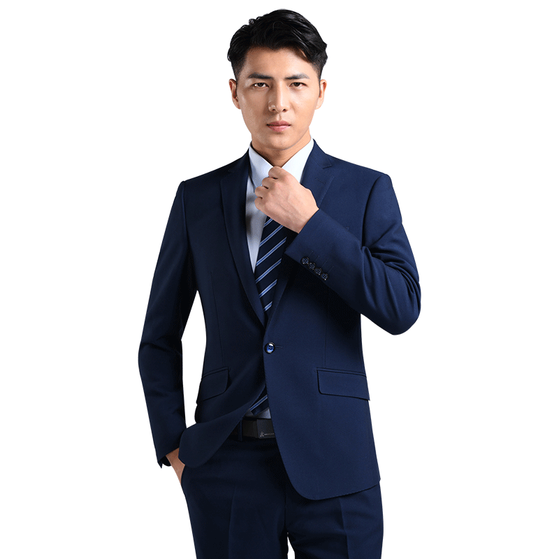 西服套装男士商务修身西装男青年蓝色微弹力休闲结婚婚礼西装套装