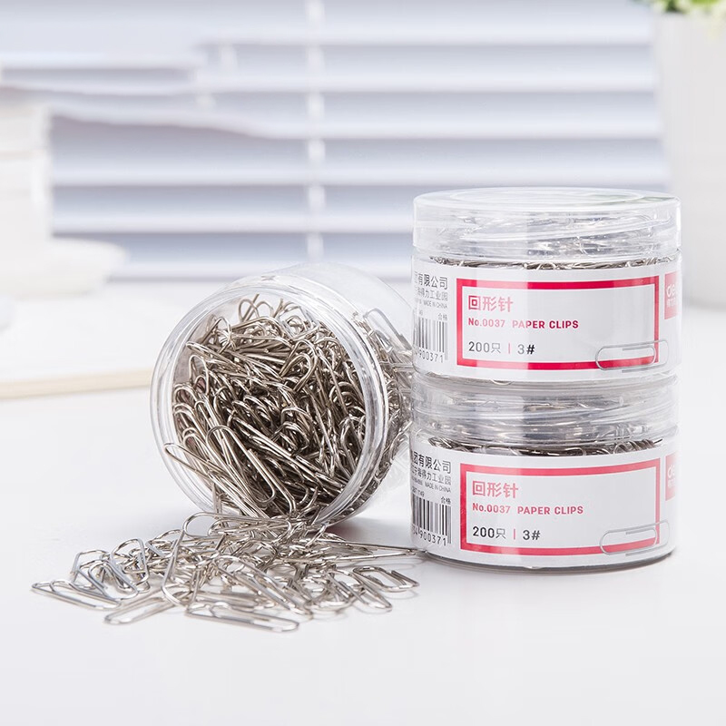 得力0037回形针3号银色曲别针办公用书本文件纸张试卷装订固定夹