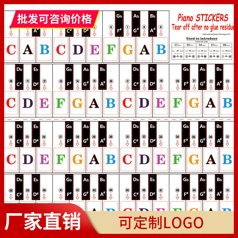 钢琴电子琴电钢键盘贴8861547632键贴纸透明贴音阶音标音符贴纸