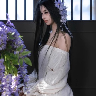 新中式复古白色露肩清冷感宽松孕妇温柔风佛系睡袍禅意连衣裙女夏