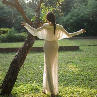 新中式国风禅意气质V领高级感小众度假长袖女神晨袍礼服连衣裙春