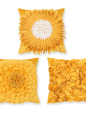 复古太阳花抱枕套黄色轻奢天鹅绒车载护腰简约北欧卧室床头飘窗靠