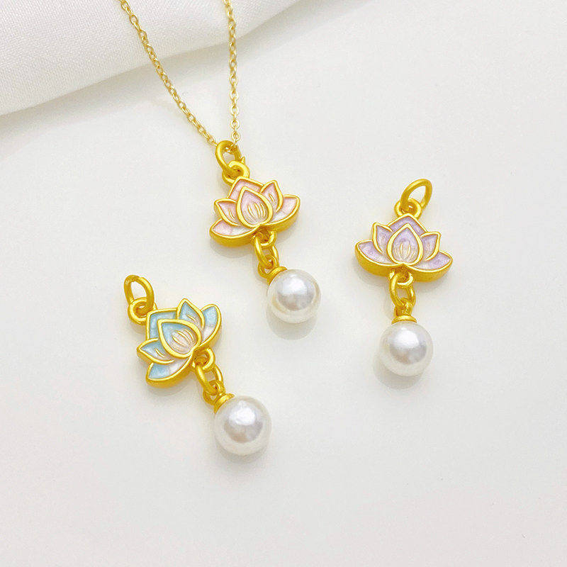 古法金保色滴油莲花珍珠小滴溜吊坠手工diy手链项链耳饰材料配件