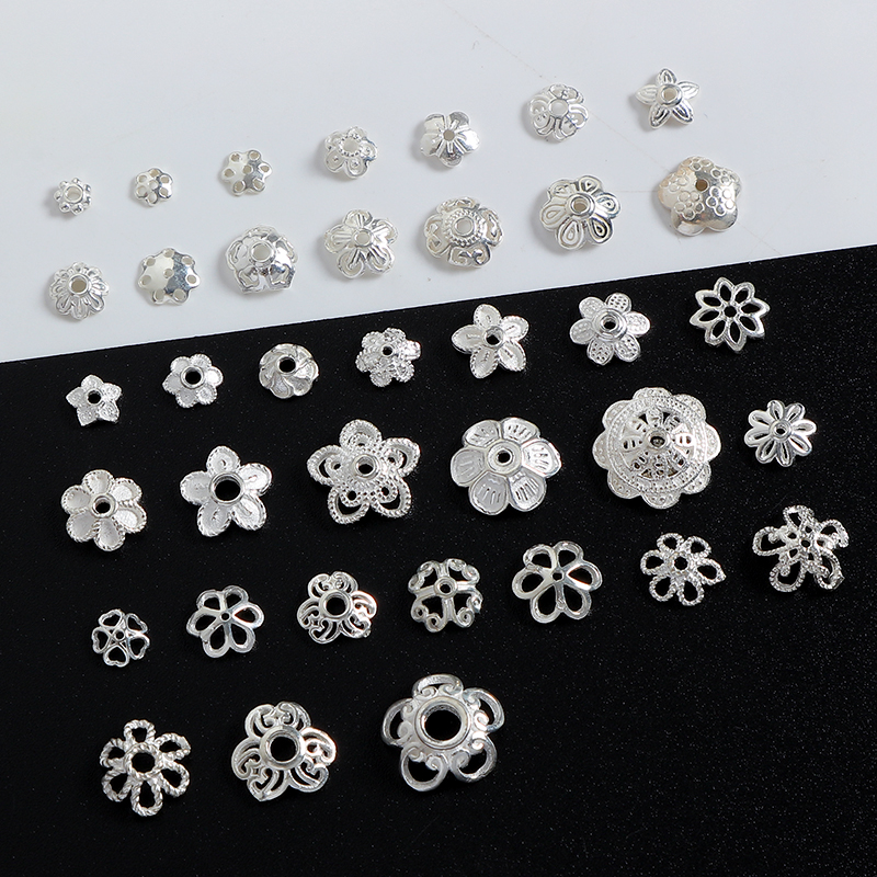 S925纯银diy配件花托花帽银隔片