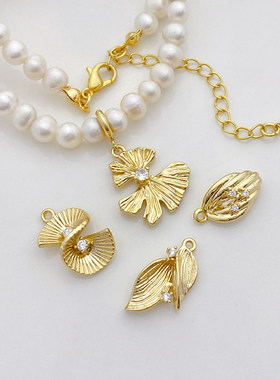 14K包金保色镶锆银杏爱心树叶