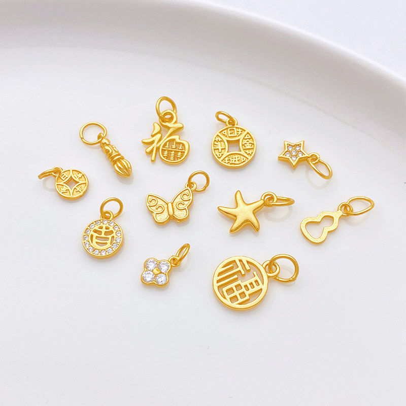 S925古法银镀金迷你小吊坠蝴蝶福字五角星挂件diy串手链项链配件,饰品/流行首饰/时尚饰品新,银饰吊坠,淘宝优惠券,粉丝福利购,淘宝优惠卷