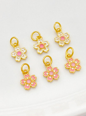 S925银镀金烧蓝樱花吊坠小挂件