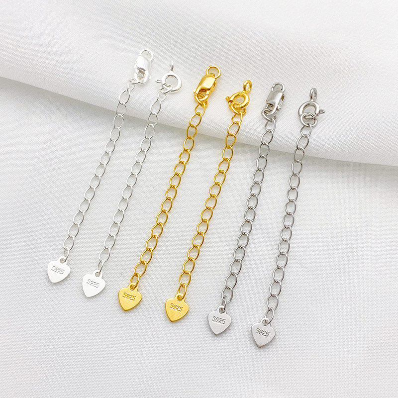 S925纯银桃心片尾链延长链手链项链diy手工饰品配件手作首饰材料,饰品/流行首饰/时尚饰品新,链条,淘宝优惠券,粉丝福利购,淘宝优惠卷