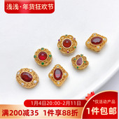 古法金保色镶红宝石隔珠转运珠diy手链项链饰品材料串珠配饰配件