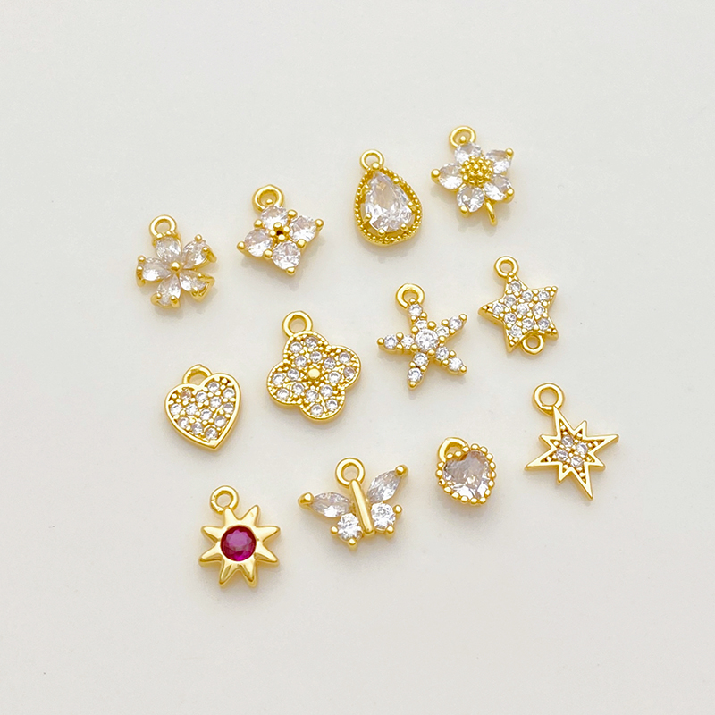 14K包金镶锆花朵蝴蝶星星吊坠