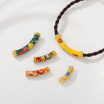 18K包金哑金景泰蓝弯管花朵祥云