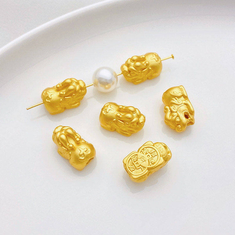 S925古法银镀金保色貔貅宝宝隔珠
