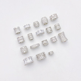 白金色保色镶锆石齿轮雪花隔珠桶珠散珠diy串珠手链项链材料配件