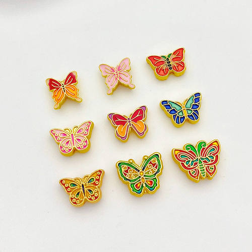 古法金烧蓝滴油蝴蝶隔珠手工diy