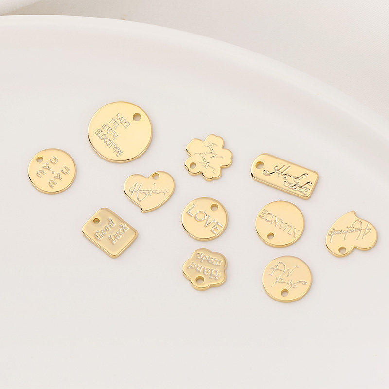 14k包金英文吊牌字母花朵diy										