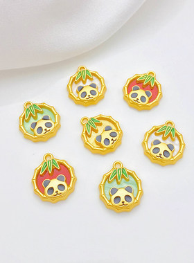 古法金保色滴油熊猫竹节吊坠挂件