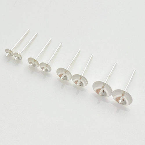 999纯银半孔珍珠托碗针耳针耳钉