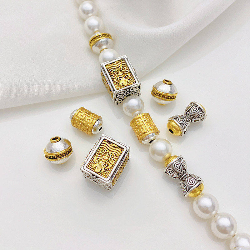 藏银哑金扎基拉姆隔珠喜字桶珠散珠手工diy串珠编织手链项链配件