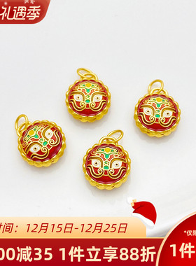 S925古法银镀金吞金兽diy配件