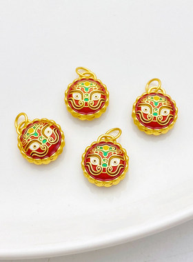 S925古法银镀金吞金兽diy配件