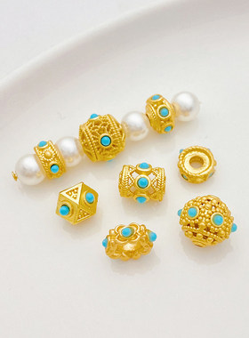 古法金保色镶嵌绿松石散珠隔珠串珠手工diy手链项链饰品材料配件