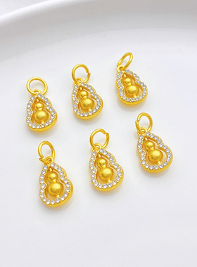 古法金保色微镶锆石葫芦吊坠