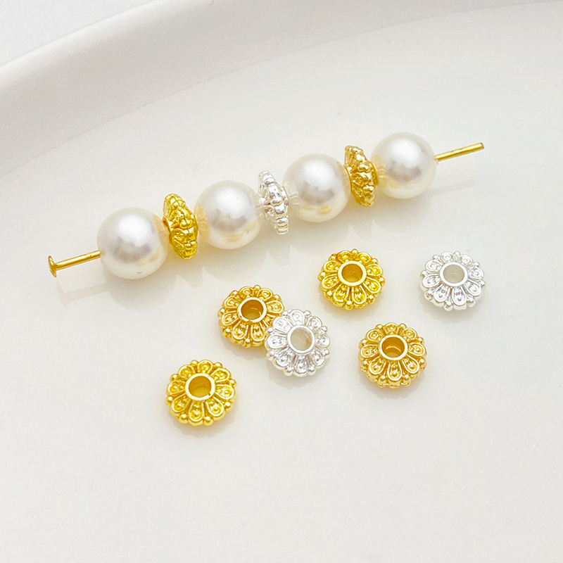 14K包金四叶草花托花帽隔珠diy