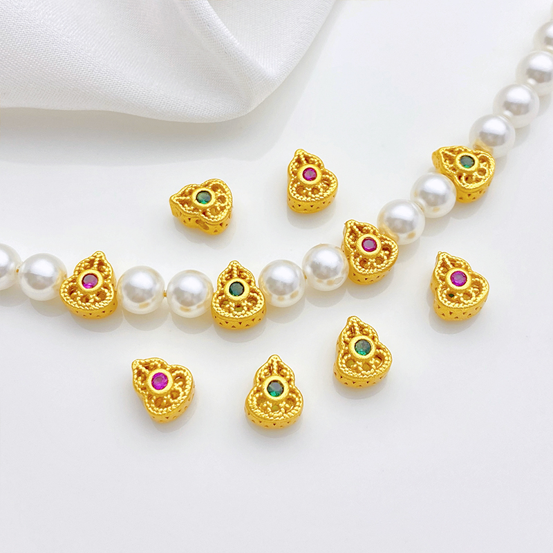 铜镀真金锆石镂空花丝如意葫芦隔珠散珠diy配件串珠手链项链材料