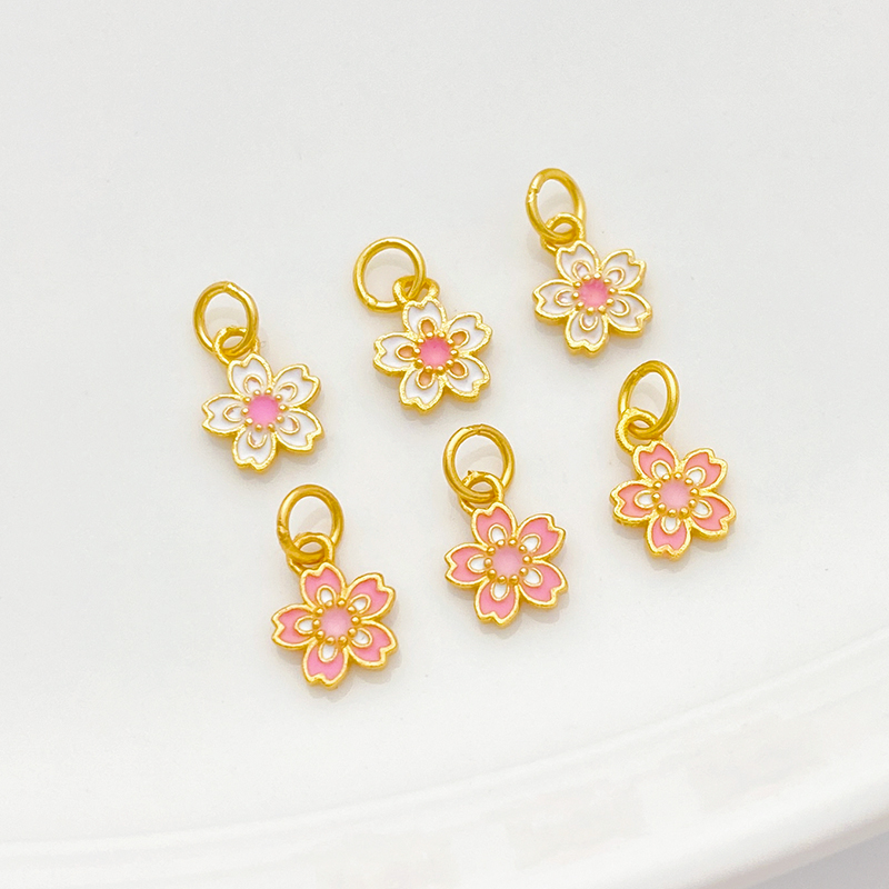 S925银镀金烧蓝樱花吊坠小挂件