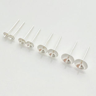 999纯银半孔珍珠托碗针耳针耳钉托珠盘手工diy配件空托粘珍珠材料