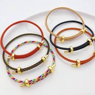 简约可调节钢丝绳皮绳红绳端午手绳搭配转运珠本命年百搭款情侣绳