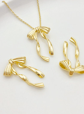 女14K包金蝴蝶结吊坠手工diy