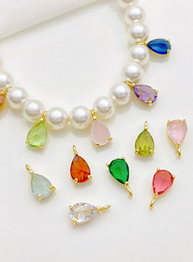 14K包金保色锆石开口圈水滴吊坠