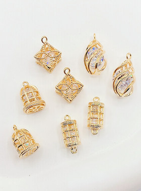 14K包金保色四叶草水滴鸟笼吊坠