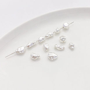 镀厚银保色不规则异形石头隔珠散珠手工diy串珠手链项链饰品配件