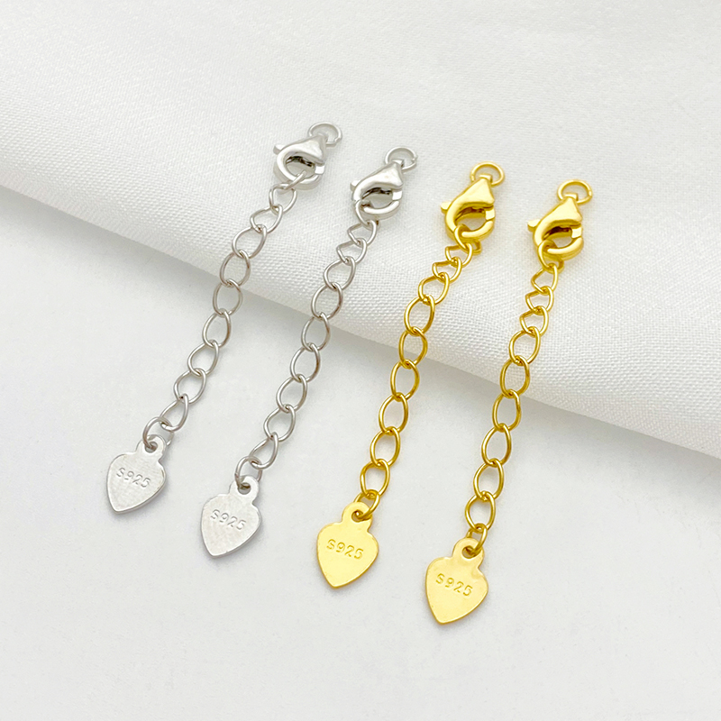 S925纯银镀真金爱心片龙虾扣尾链