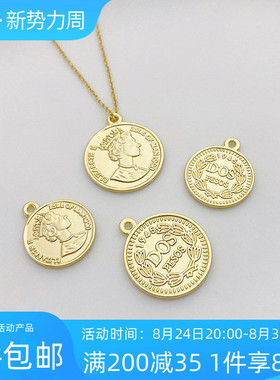 14K包金复古美人头像吊坠