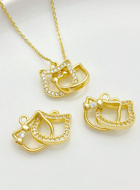 14K包金小猫环环相扣吊坠双吊