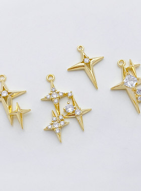 14K包金保色镶锆石星星吊坠吊饰