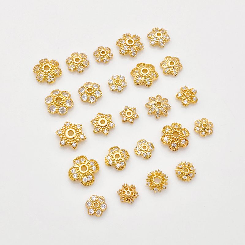 精致18K包金镶锆花朵花托隔片