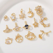 14K浅金微镶锆石吊坠星星月亮雪花diy串手链项链挂件小新潮流饰品