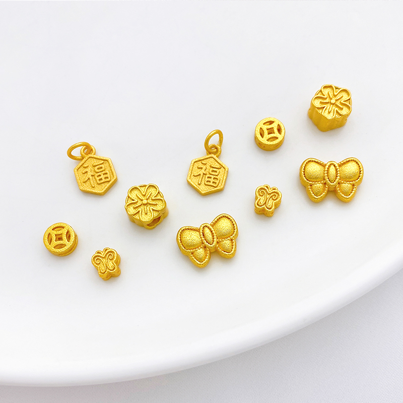 古法金砂金保色铜钱蝴蝶结隔珠