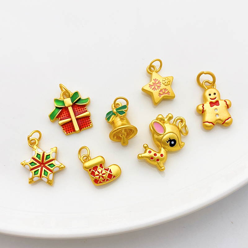 18K哑金保色圣诞节铃铛麋鹿隔珠