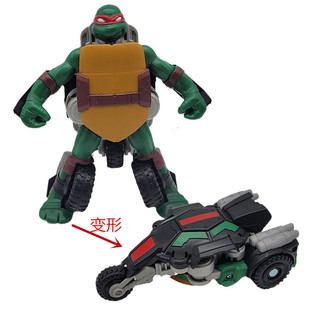 正版彩星忍者神龟TMNT模型玩具摆件变形龟摩托车拉斐尔