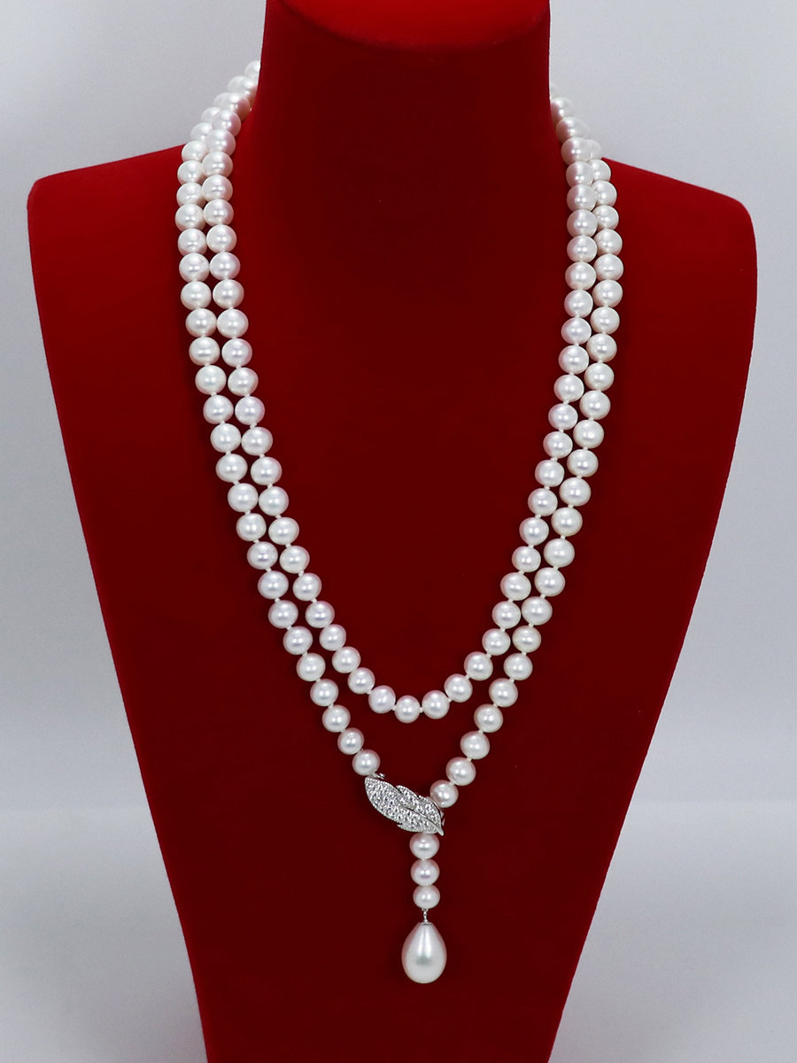 多戴7-8mm无核淡水珍珠项链毛衣链天然强光长款多层缠绕调节Y字链