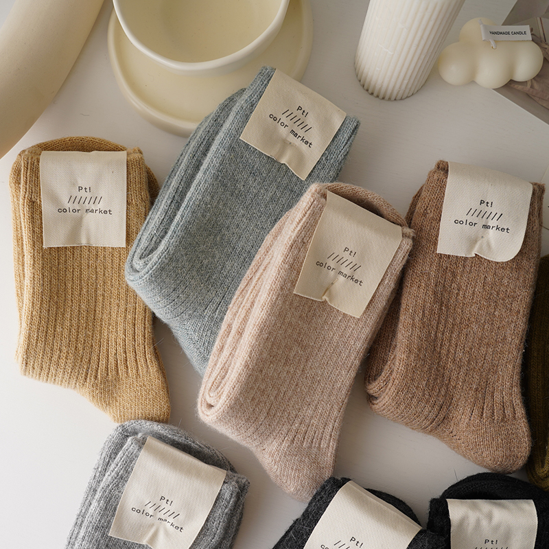 超厚实!冬天厚袜子女兔羊毛中筒秋冬加绒加厚保暖粗线针织奶奶袜