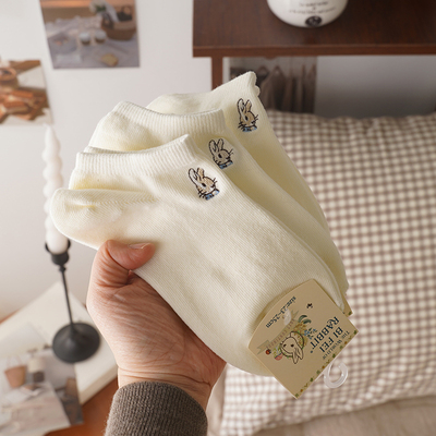 3双日系小可爱小兔刺绣女短袜棉