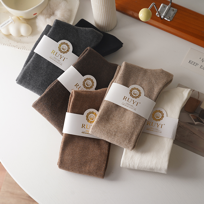 168针燕麦咖色系纯色基础小腿袜